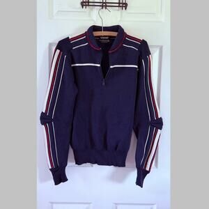 Rare Vtg 80s OSSI‎ Padded Quarter Zip Ski Half Zip Sweater 100% Pure Wool